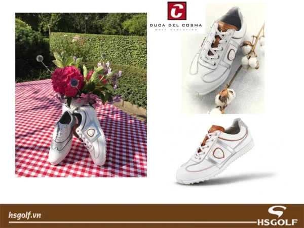 Giày Golf nam Duca Firenze 10507 - White/Silver/Cognac